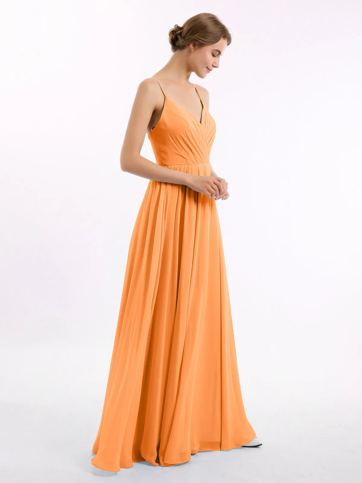 Chiffon Bridesmaid Dresses with Spaghetti Straps-Orange Plus Size