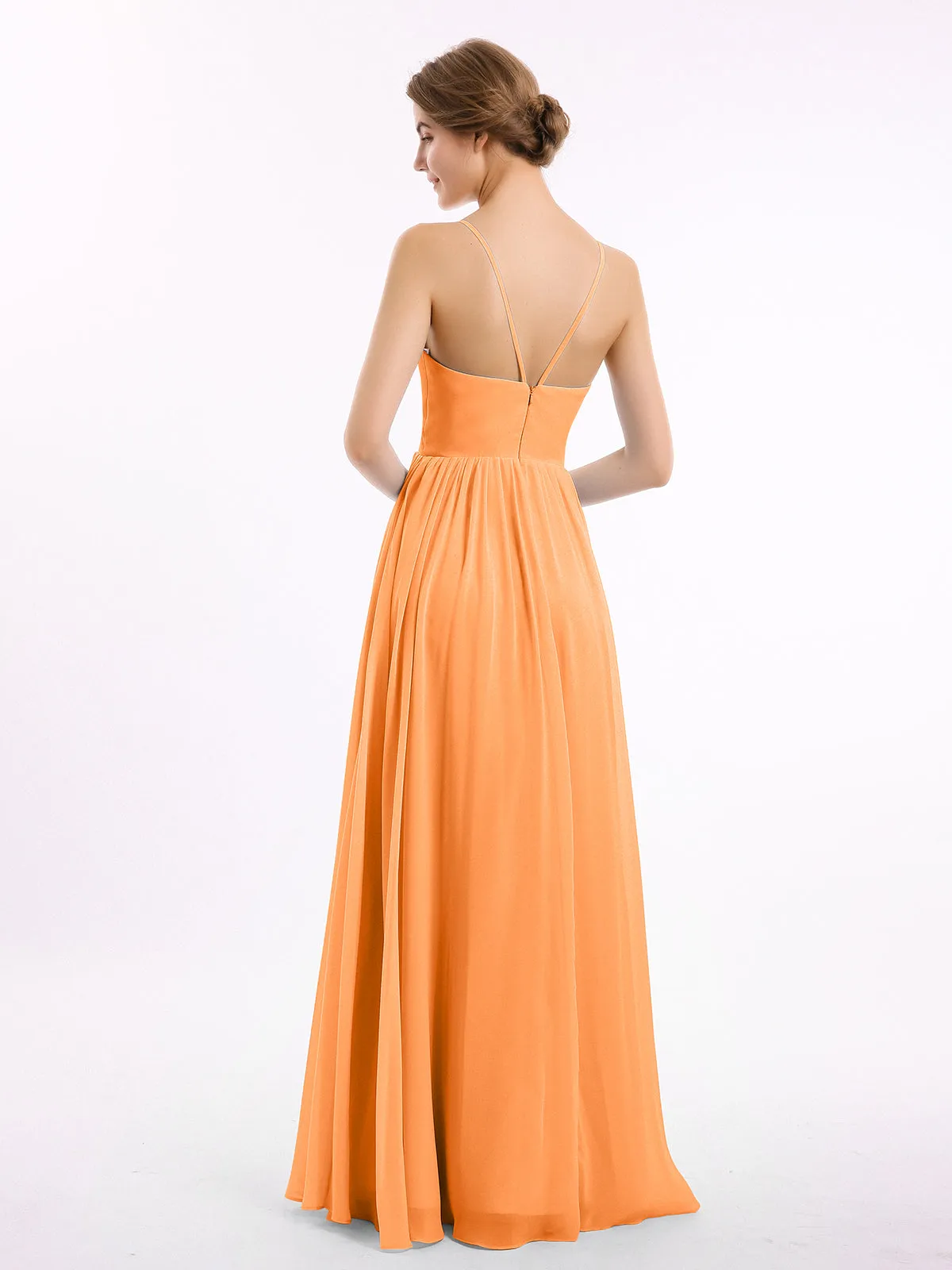 Chiffon Bridesmaid Dresses with Spaghetti Straps-Orange Plus Size