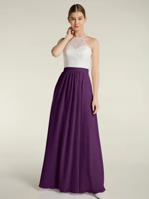 Chiffon Long Dresses with Ivory Lace Bodice-Grape Plus Size