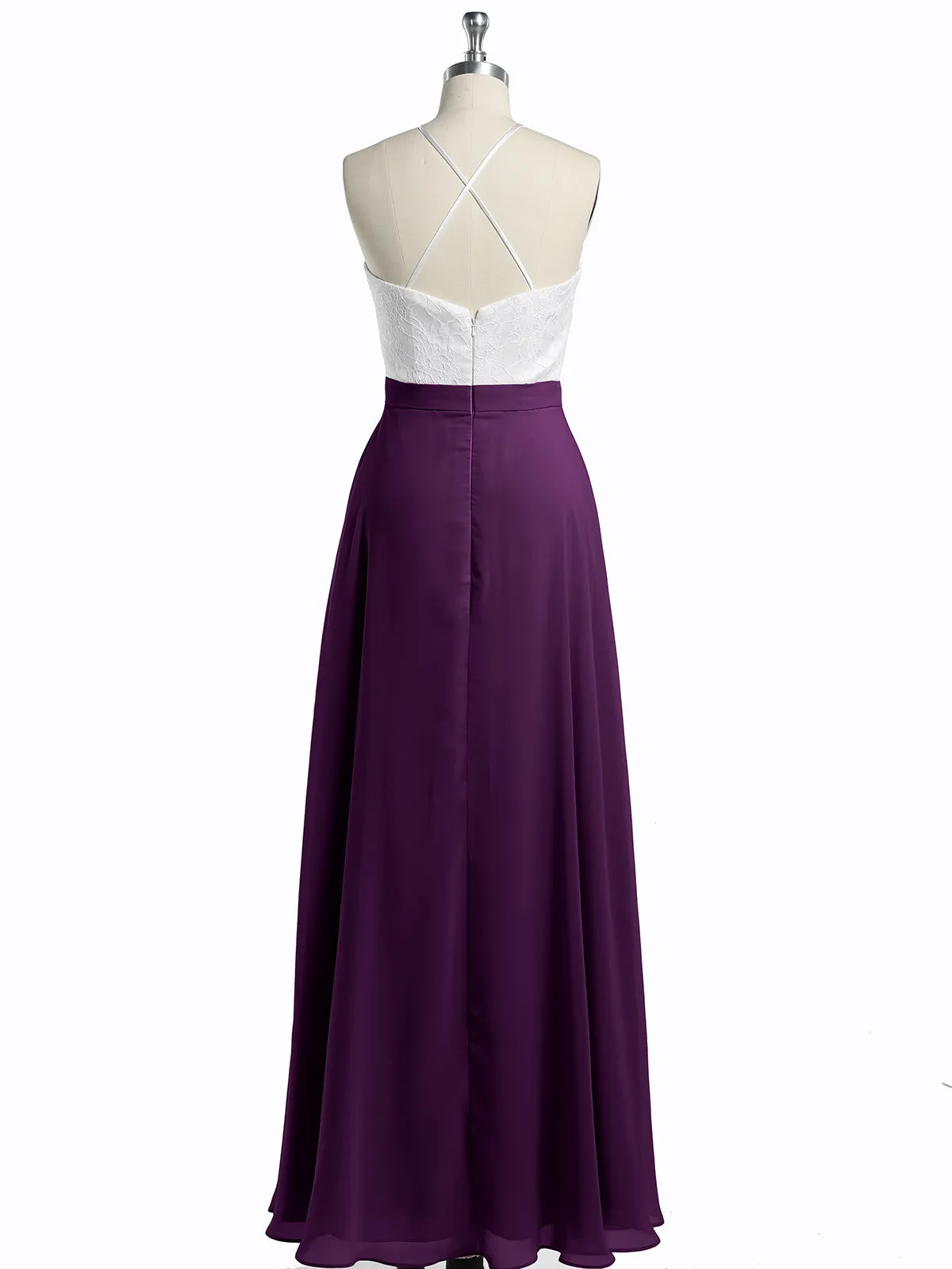 Chiffon Long Dresses with Ivory Lace Bodice-Grape Plus Size