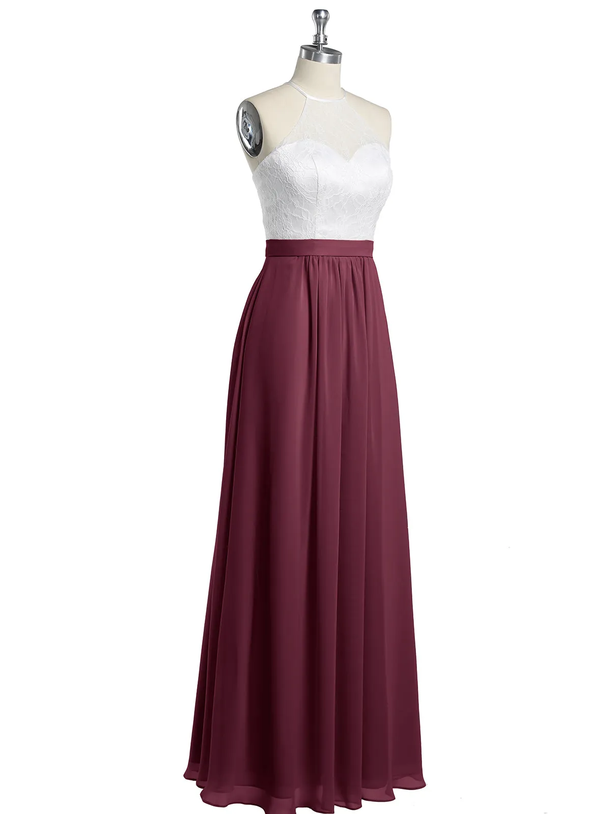 Chiffon Long Dresses with Ivory Lace Bodice-Mulberry