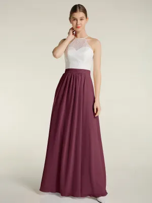 Chiffon Long Dresses with Ivory Lace Bodice-Mulberry