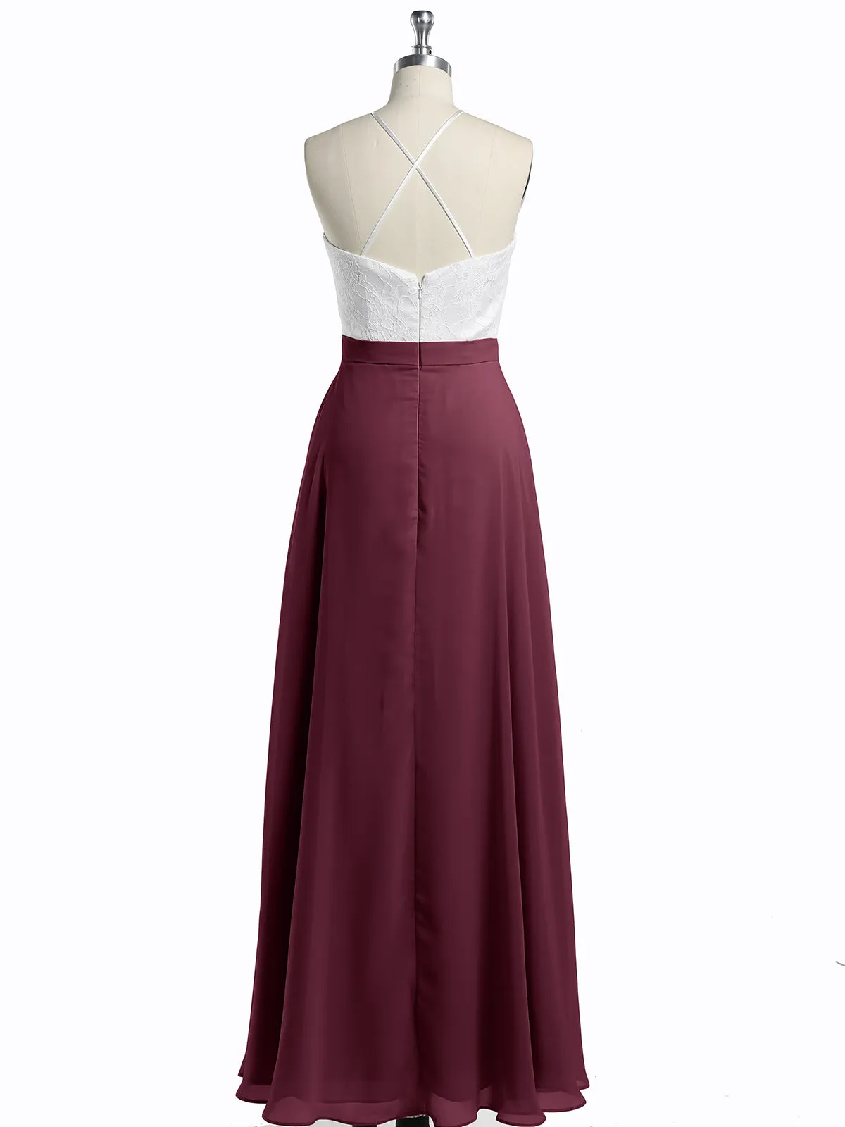 Chiffon Long Dresses with Ivory Lace Bodice-Mulberry