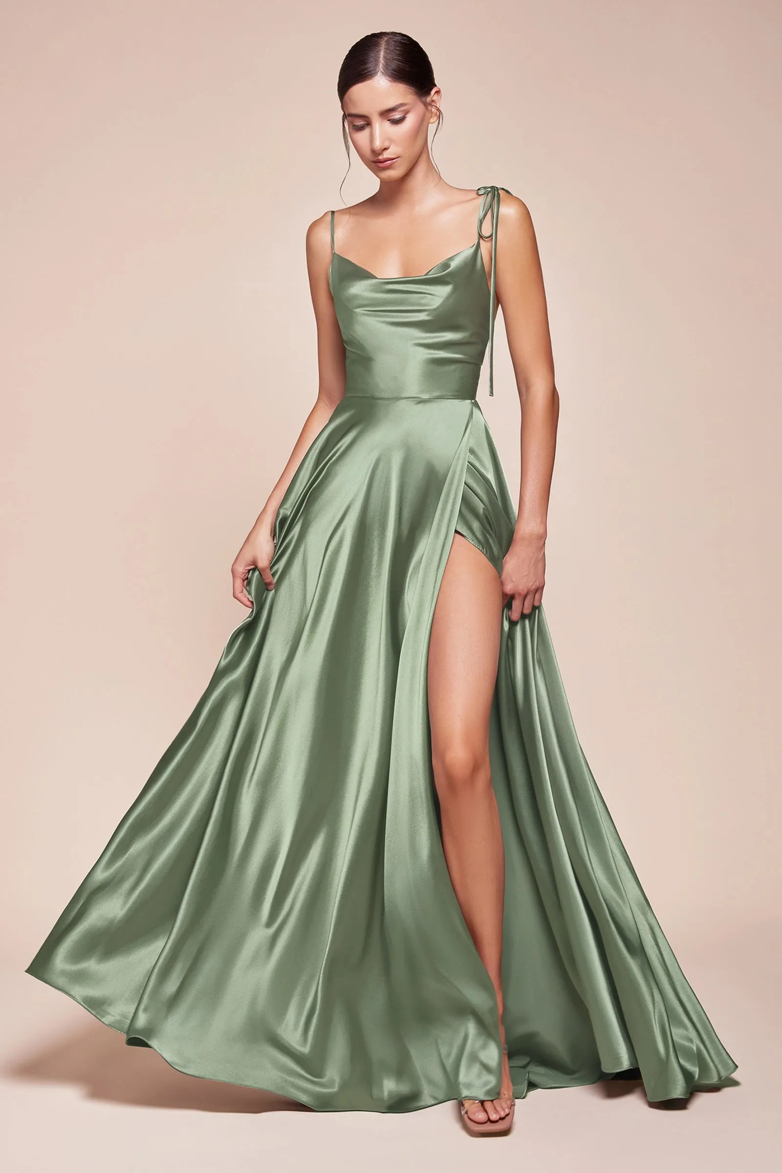 CINDERELLA DIVINE BD104 A-Line Cowl Neckline Satin Dress