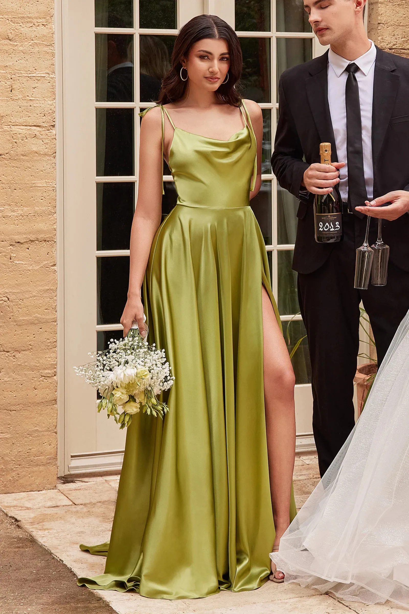 CINDERELLA DIVINE BD104 A-Line Cowl Neckline Satin Dress