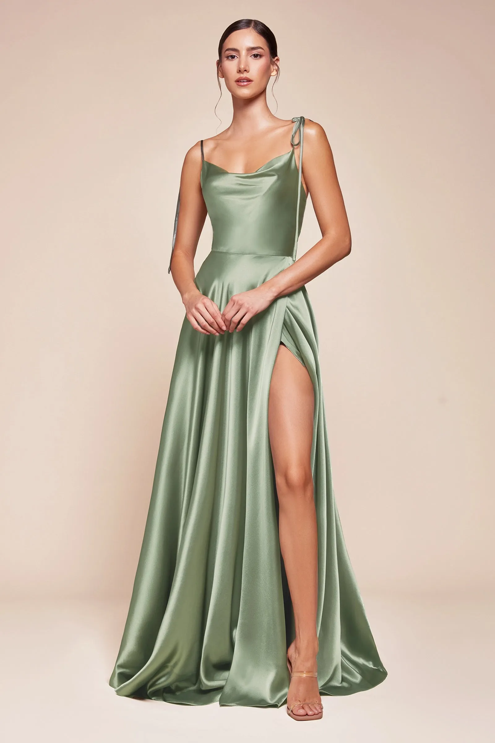 CINDERELLA DIVINE BD104 A-Line Cowl Neckline Satin Dress