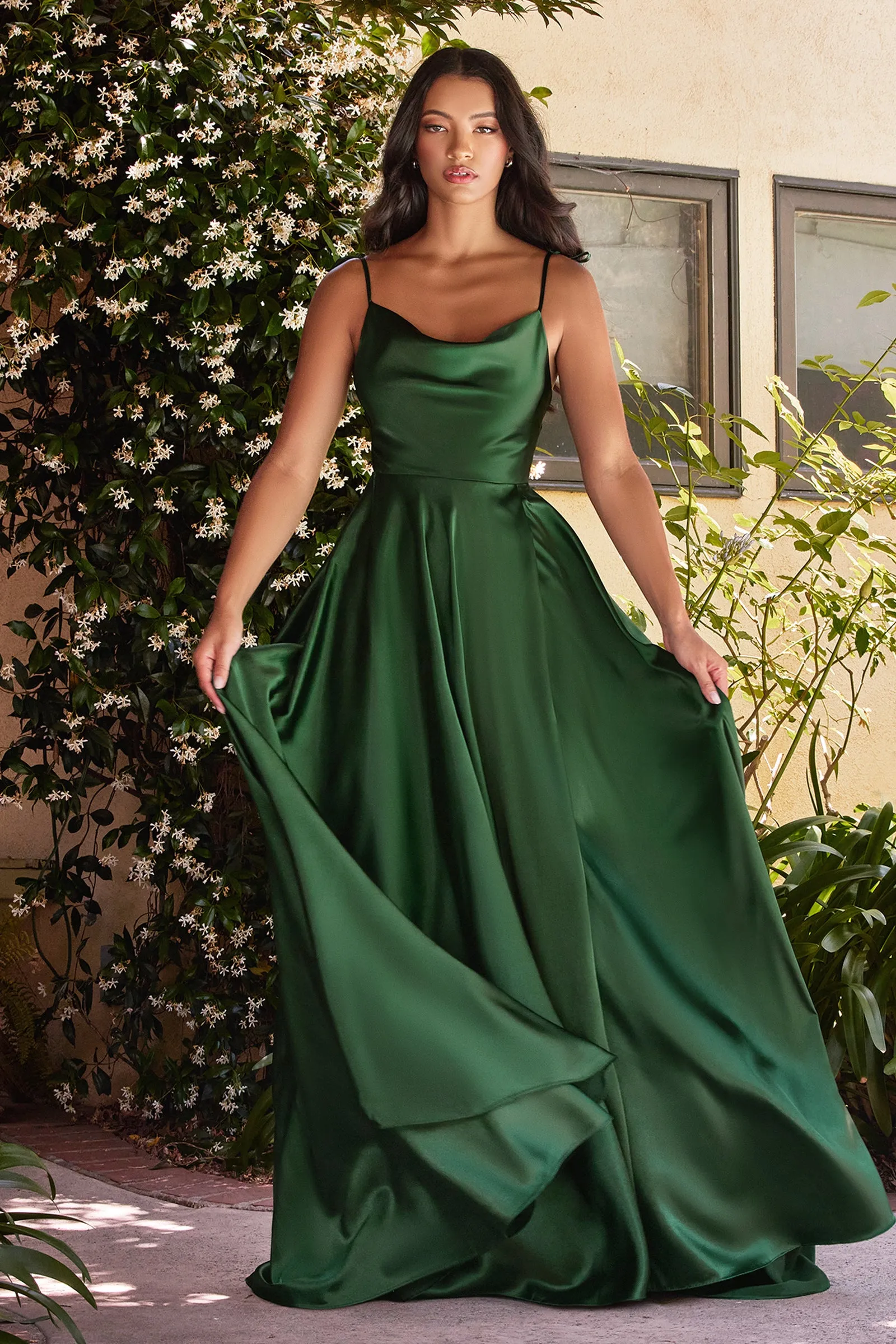 CINDERELLA DIVINE BD104 A-Line Cowl Neckline Satin Dress