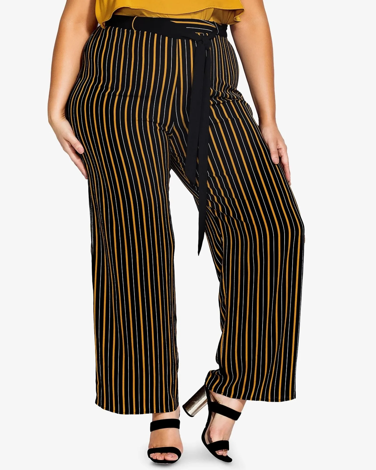 City Chic Women's Trendy   Striped Palazzo Pants Black  18W | Black