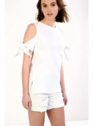COLD SHOULDER BOW SLEEVE TOP