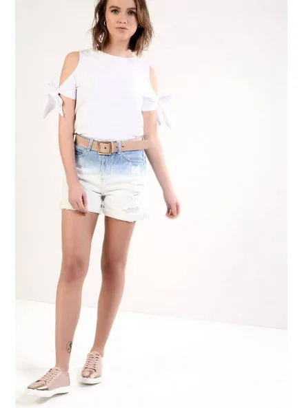 COLD SHOULDER BOW SLEEVE TOP