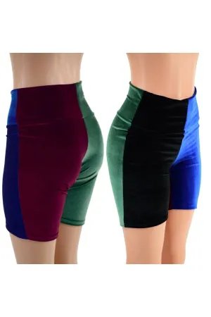 Color Blocked Velvet Bike Shorts -Four Colors