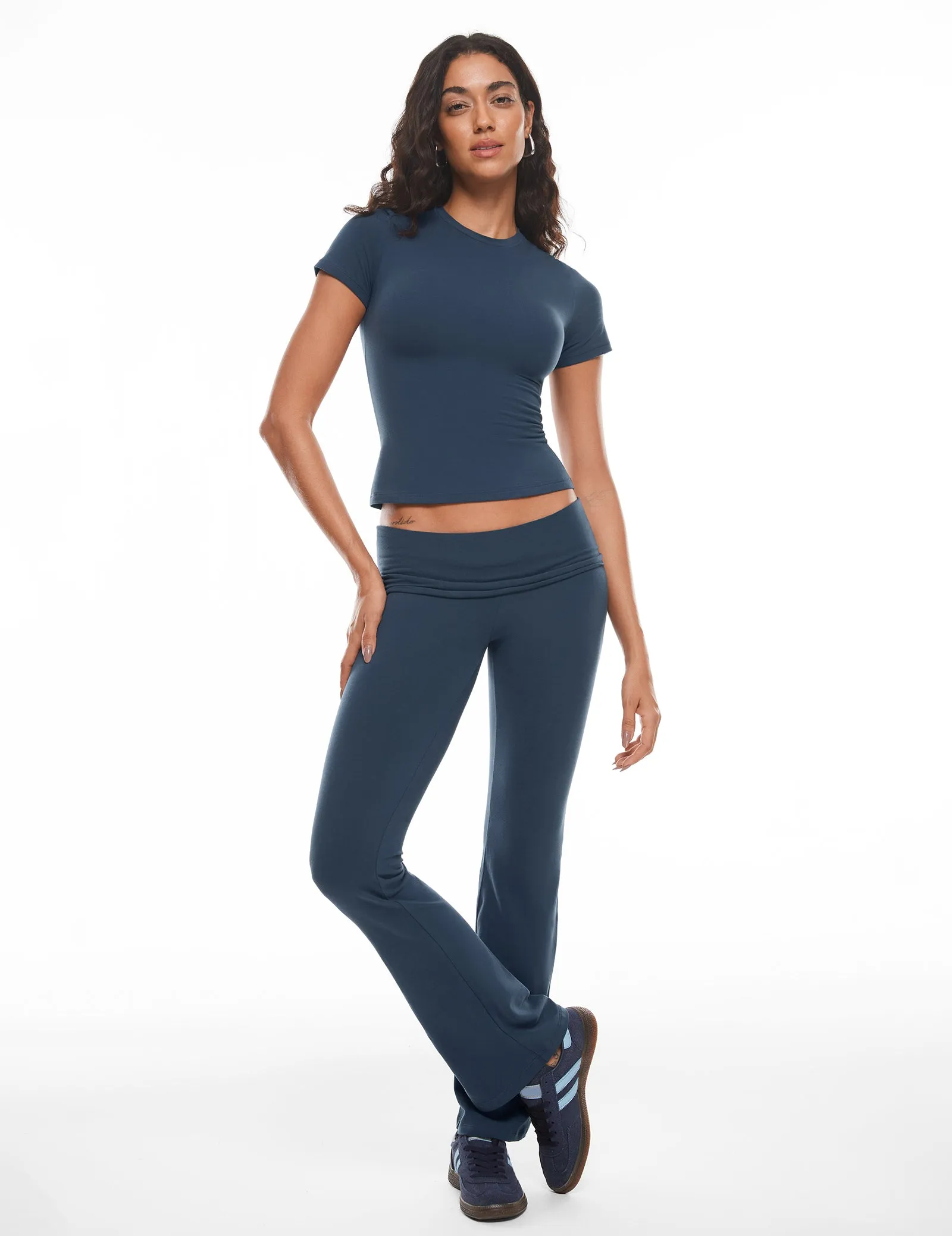 Cotton Fold Over Flared Leggings 30"