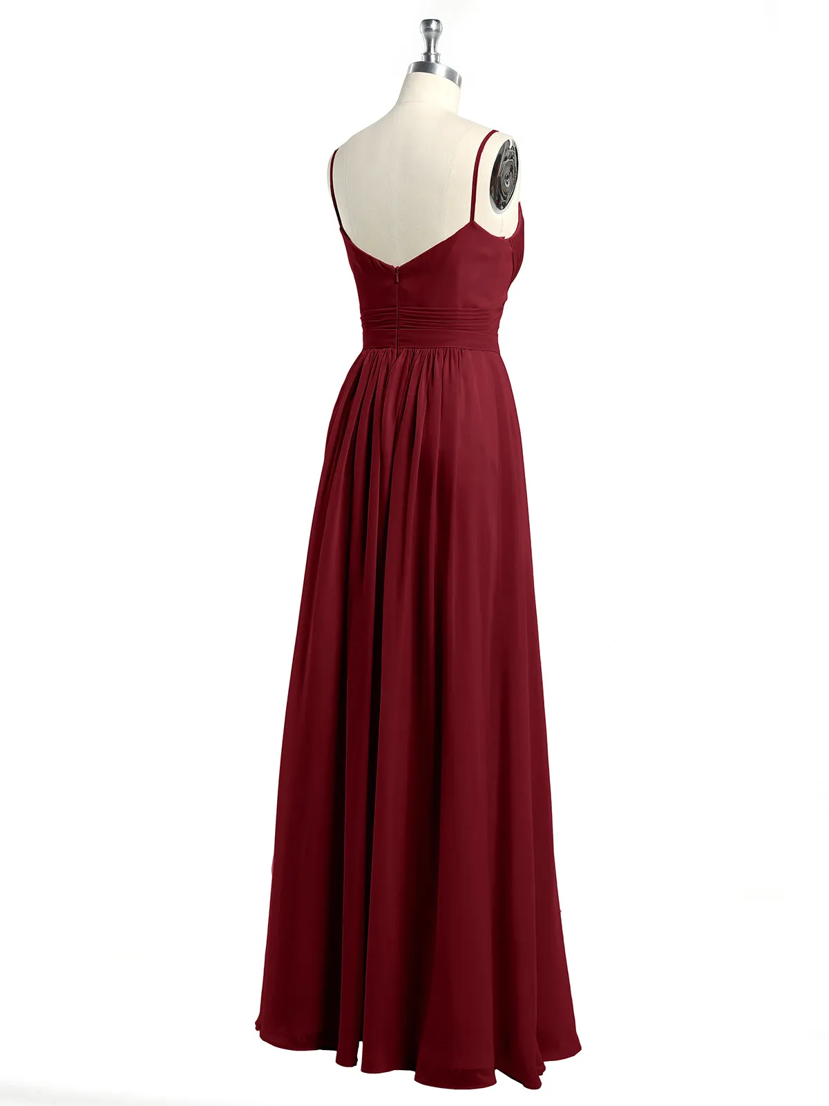 Cross Pleated Bodice Spaghetti Strap Dresses Burgundy Plus Size
