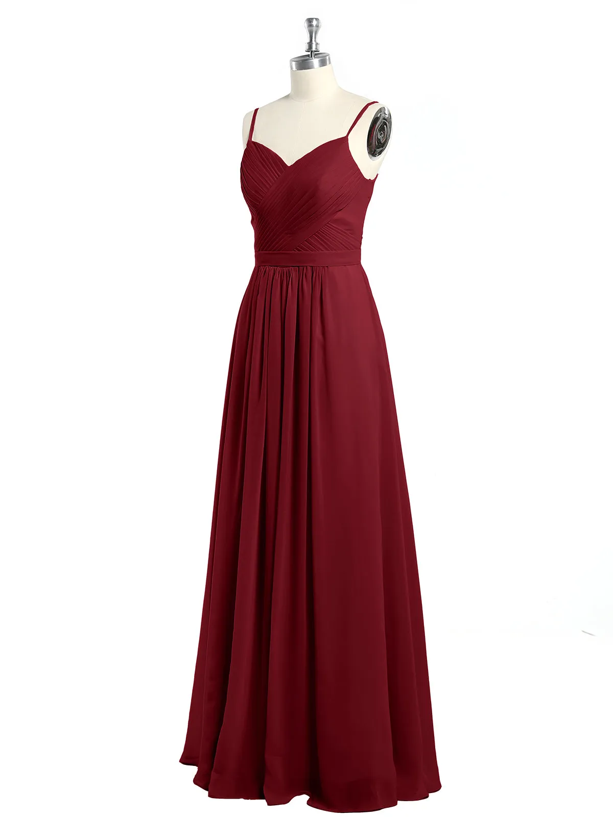 Cross Pleated Bodice Spaghetti Strap Dresses Burgundy Plus Size