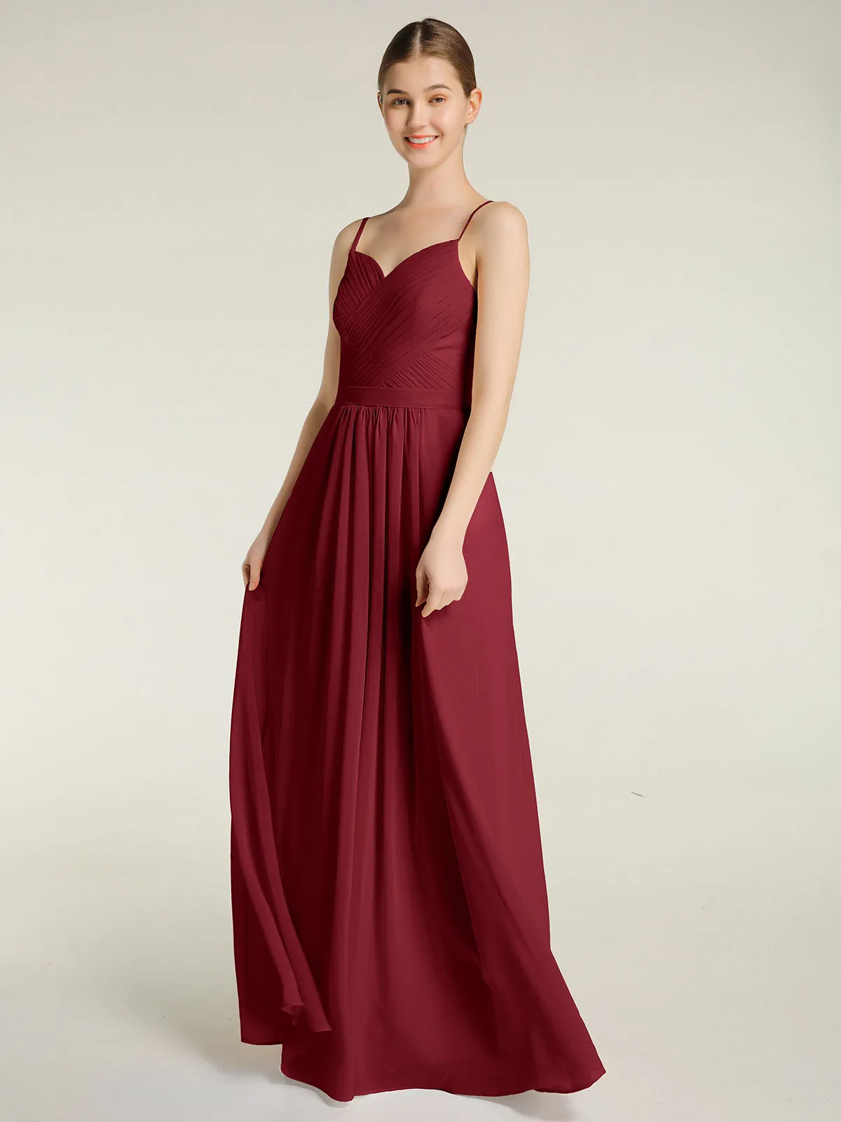 Cross Pleated Bodice Spaghetti Strap Dresses Burgundy Plus Size