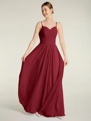 Cross Pleated Bodice Spaghetti Strap Dresses Burgundy Plus Size