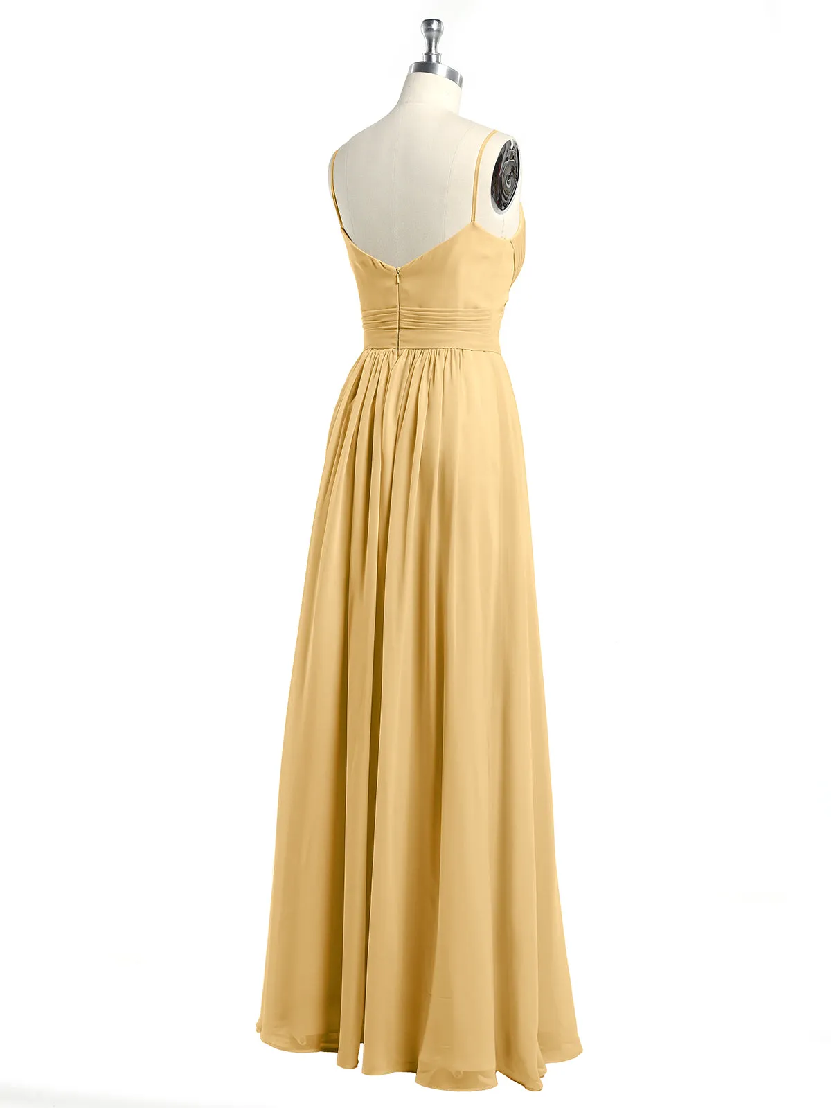Cross Pleated Bodice Spaghetti Strap Dresses Gold Plus Size