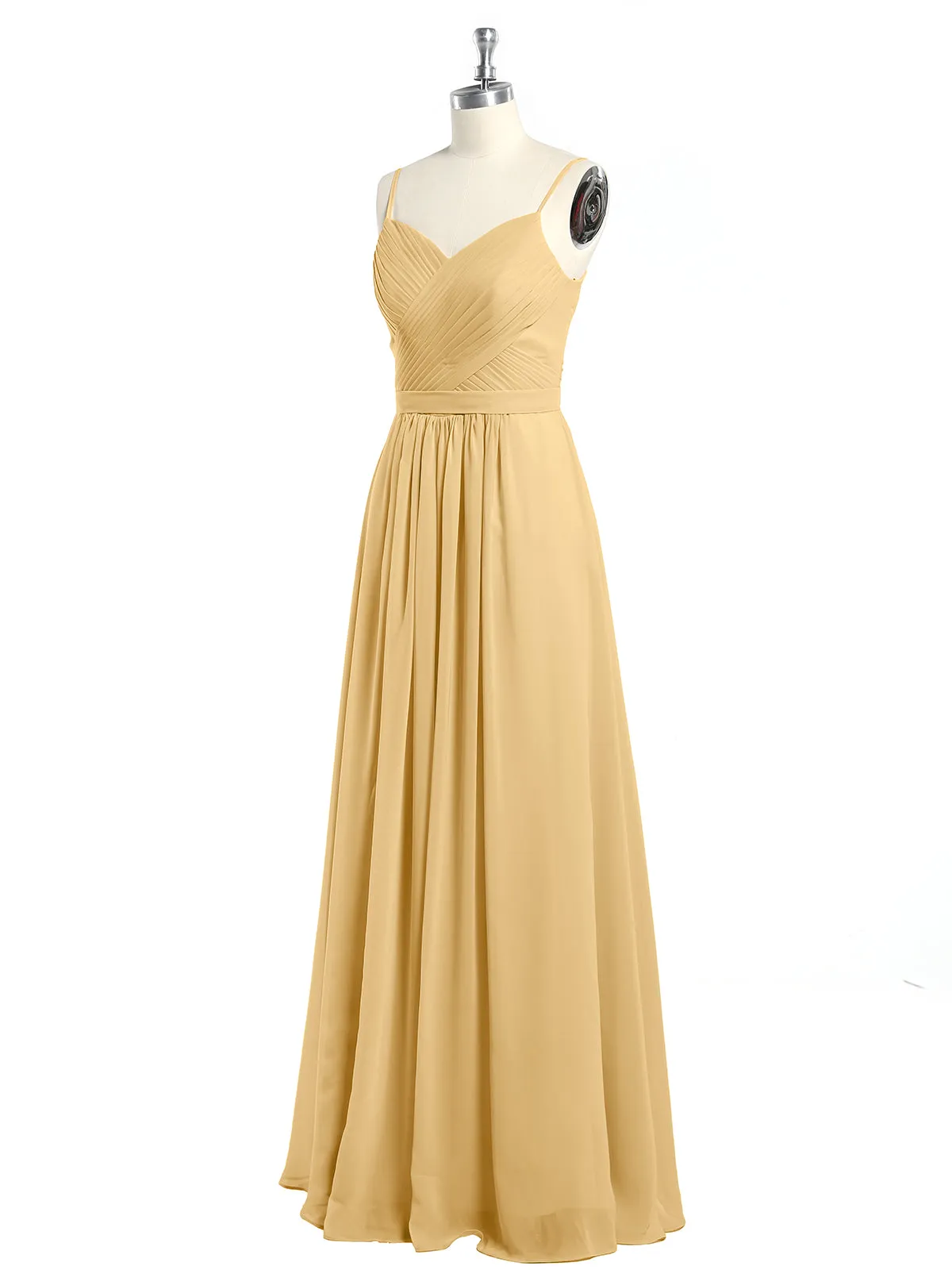 Cross Pleated Bodice Spaghetti Strap Dresses Gold Plus Size