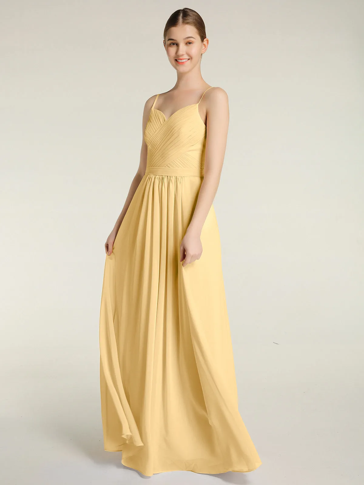 Cross Pleated Bodice Spaghetti Strap Dresses Gold Plus Size