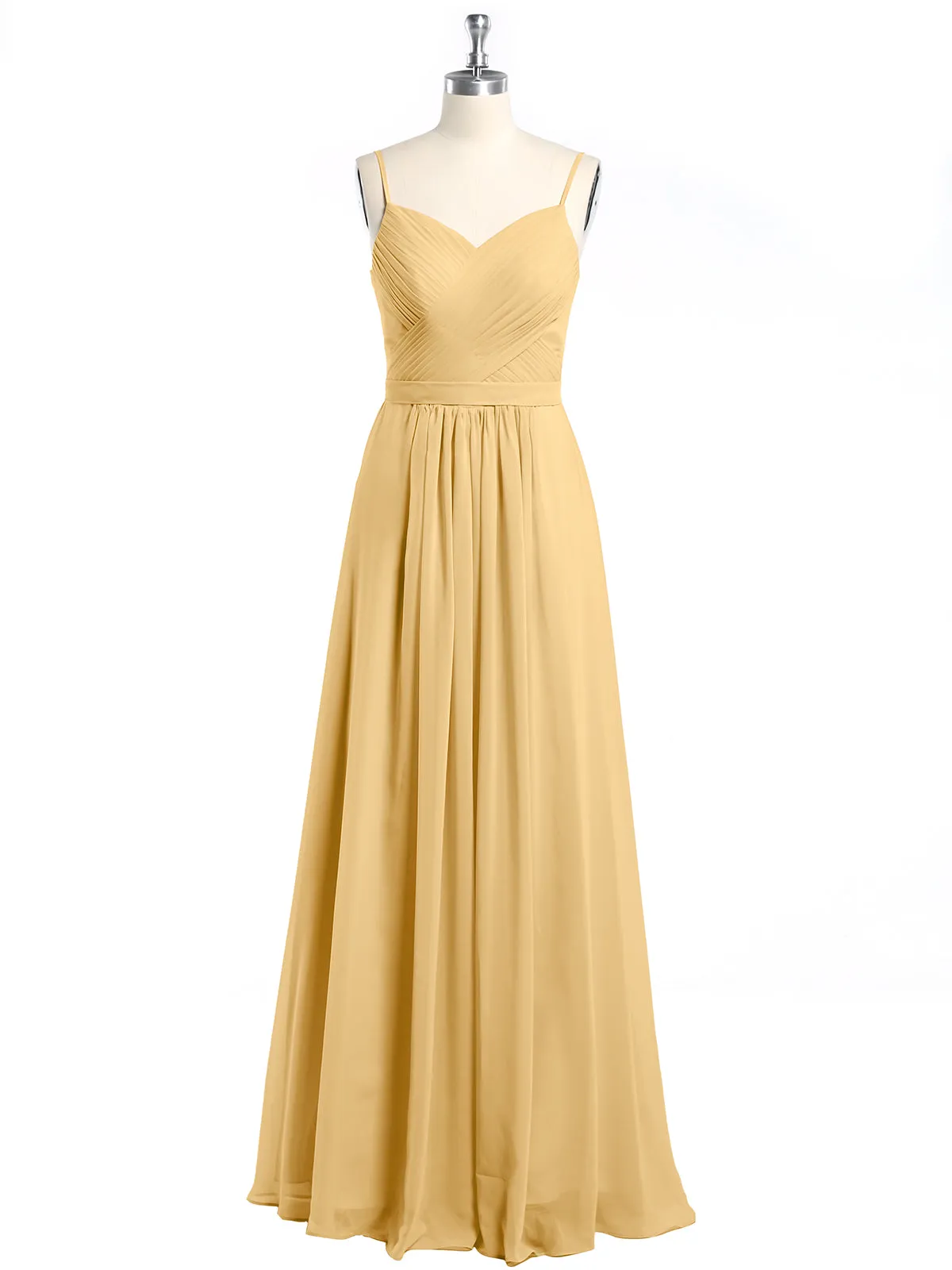Cross Pleated Bodice Spaghetti Strap Dresses Gold Plus Size