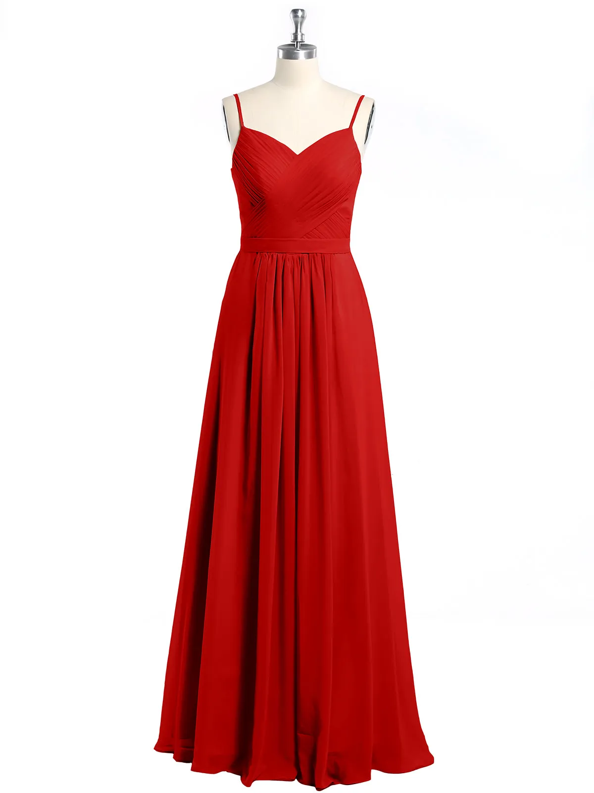 Cross Pleated Bodice Spaghetti Strap Dresses Red Plus Size