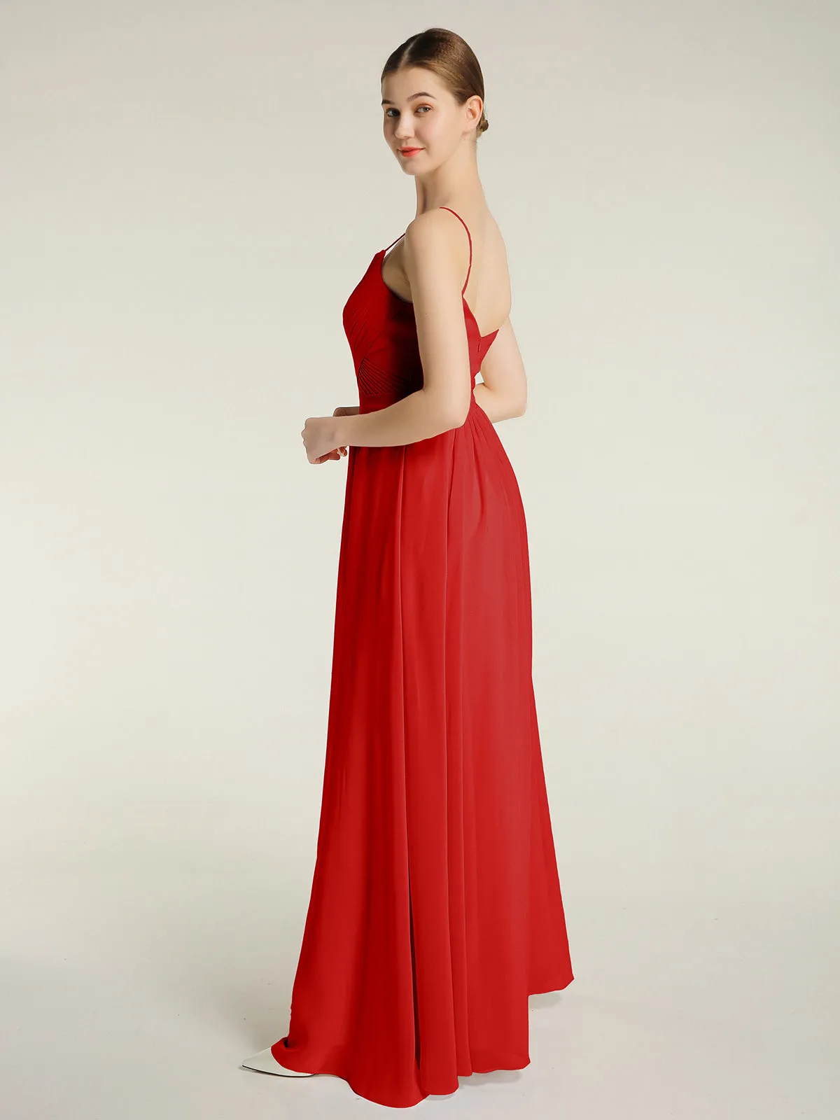 Cross Pleated Bodice Spaghetti Strap Dresses Red Plus Size