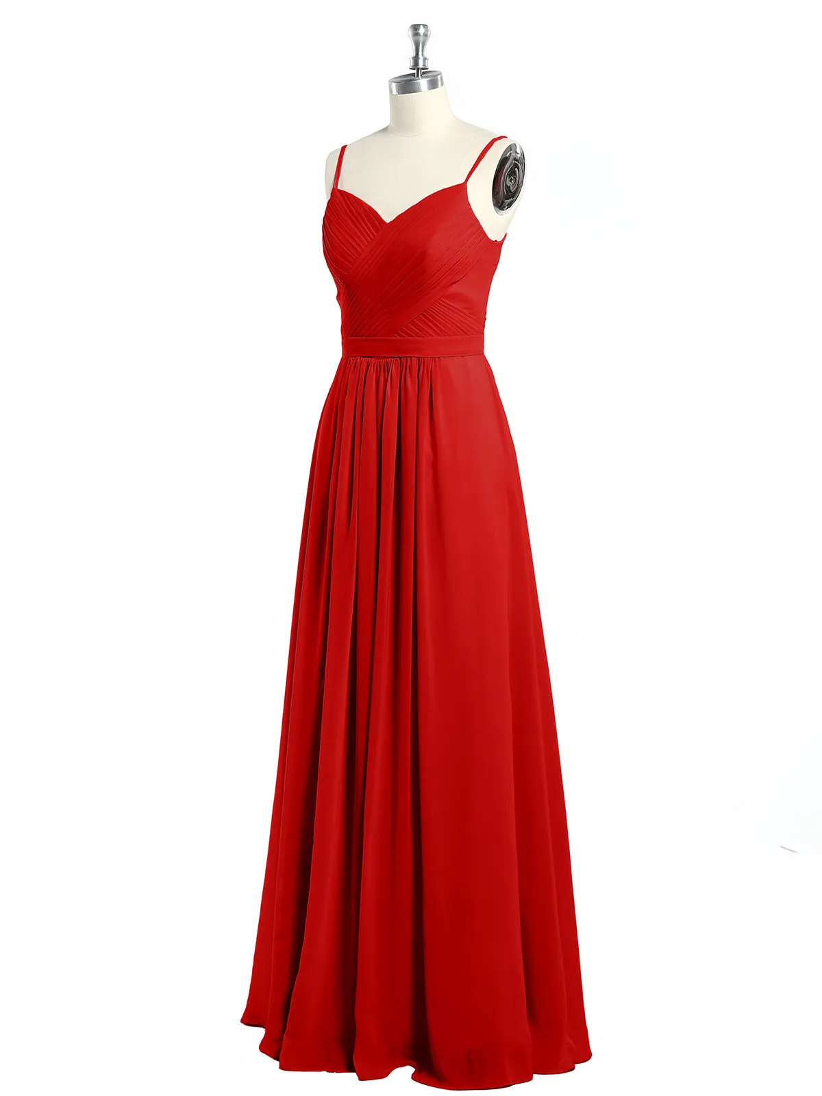 Cross Pleated Bodice Spaghetti Strap Dresses Red Plus Size