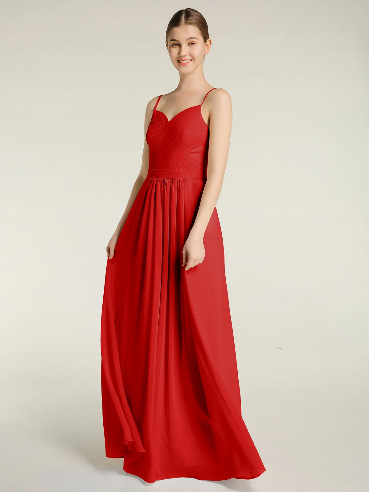 Cross Pleated Bodice Spaghetti Strap Dresses Red Plus Size