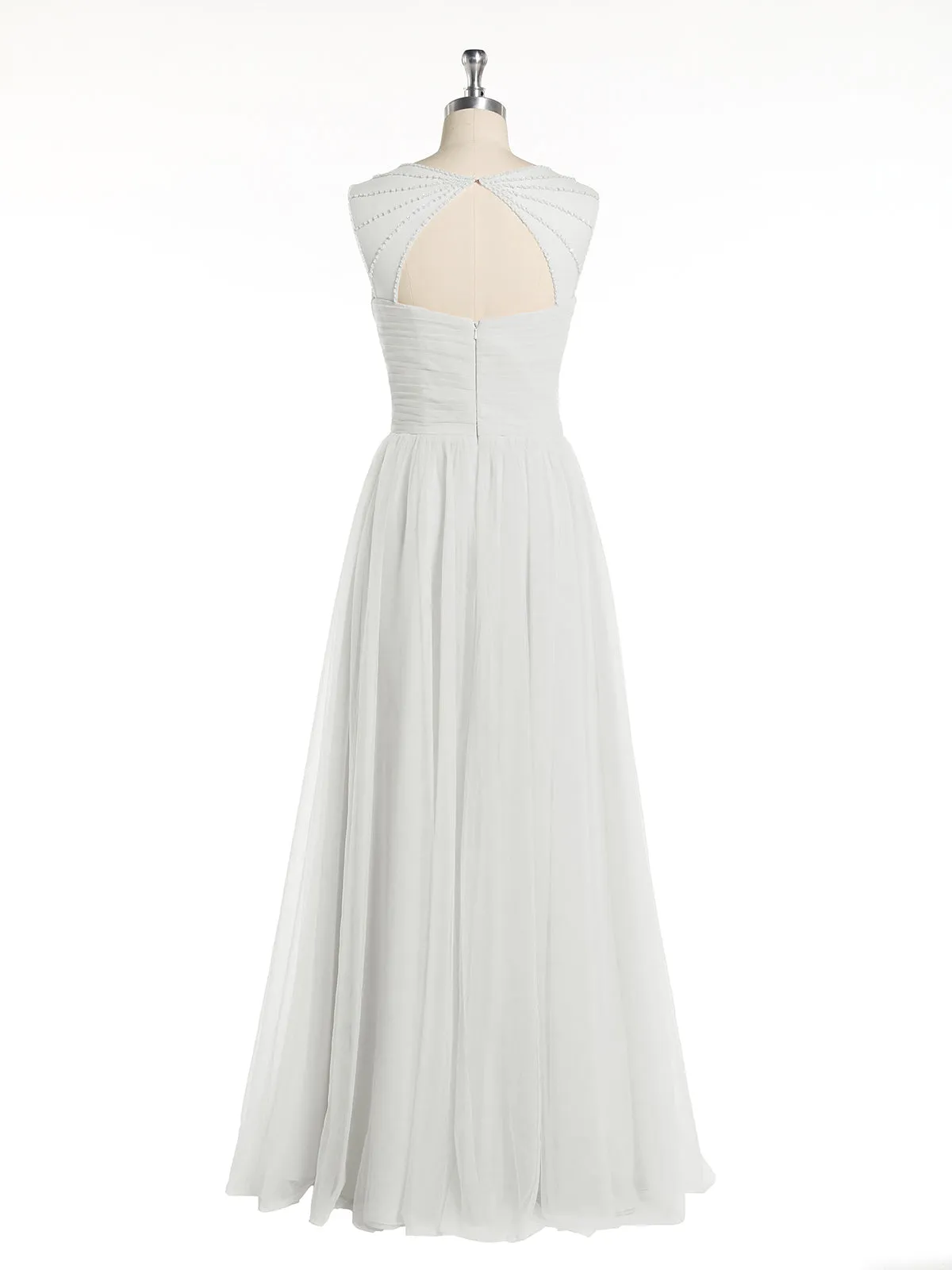 Cross-Pleated Tulle Long Dresses with Beaded Straps Ivory