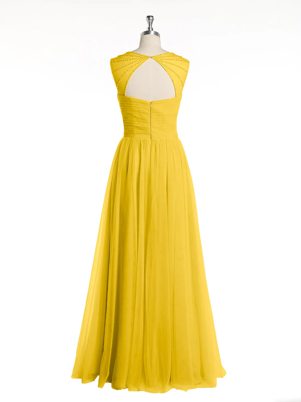 Cross-Pleated Tulle Long Dresses with Beaded Straps Marigold