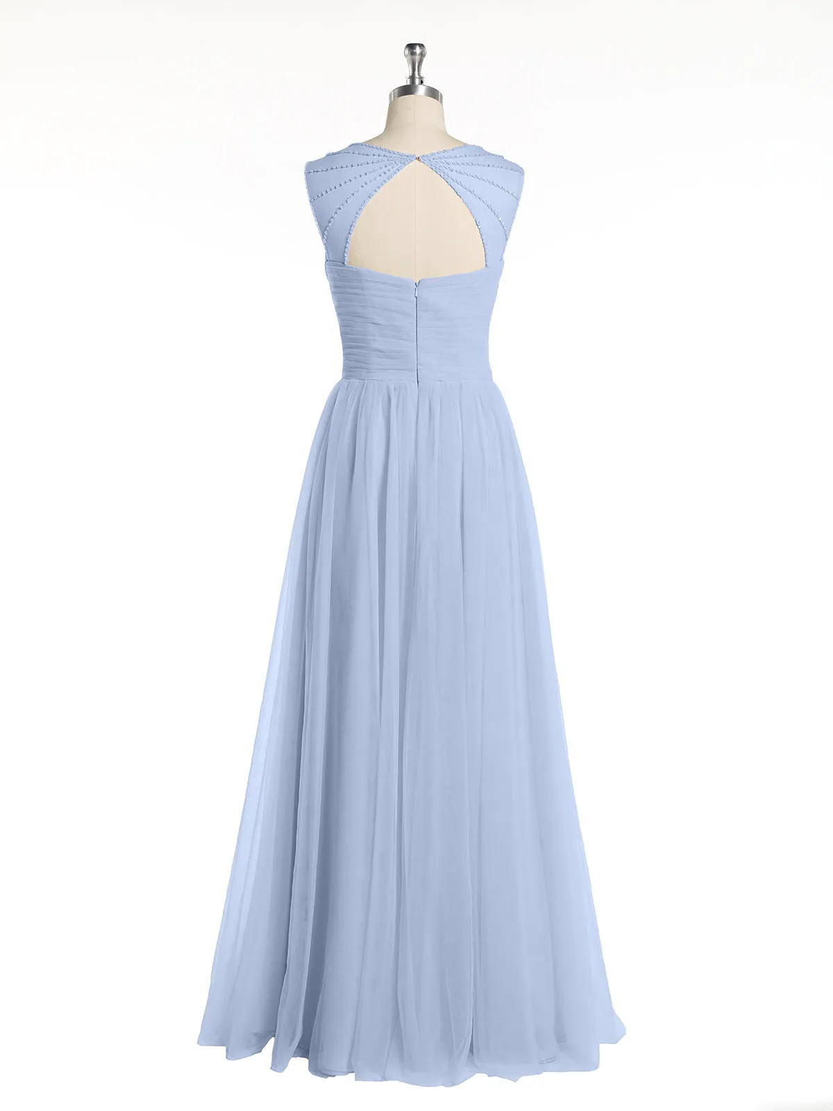 Cross-Pleated Tulle Long Dresses with Beaded Straps Sky Blue Plus Size