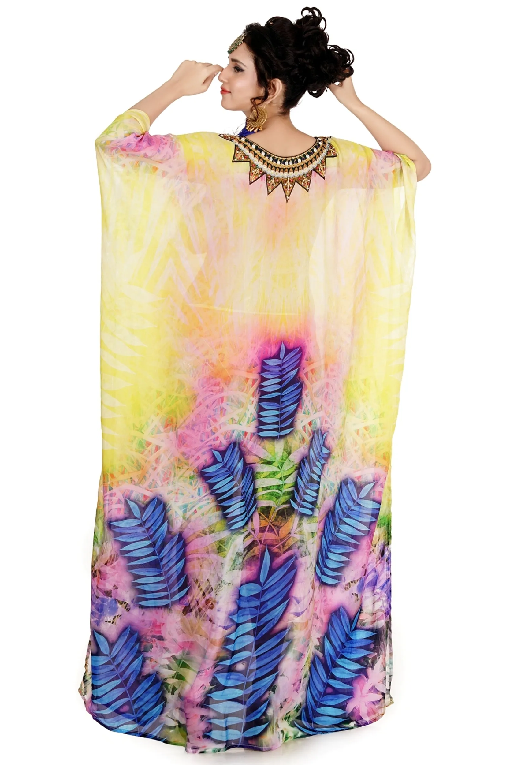 Deep neck with triangular lace up lavender aesthetic silk kaftan