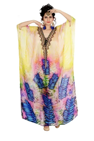 Deep neck with triangular lace up lavender aesthetic silk kaftan
