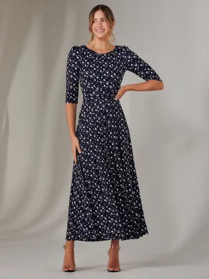 Enya 3/4 Sleeve Jersey Midaxi Dress, Navy White Floral