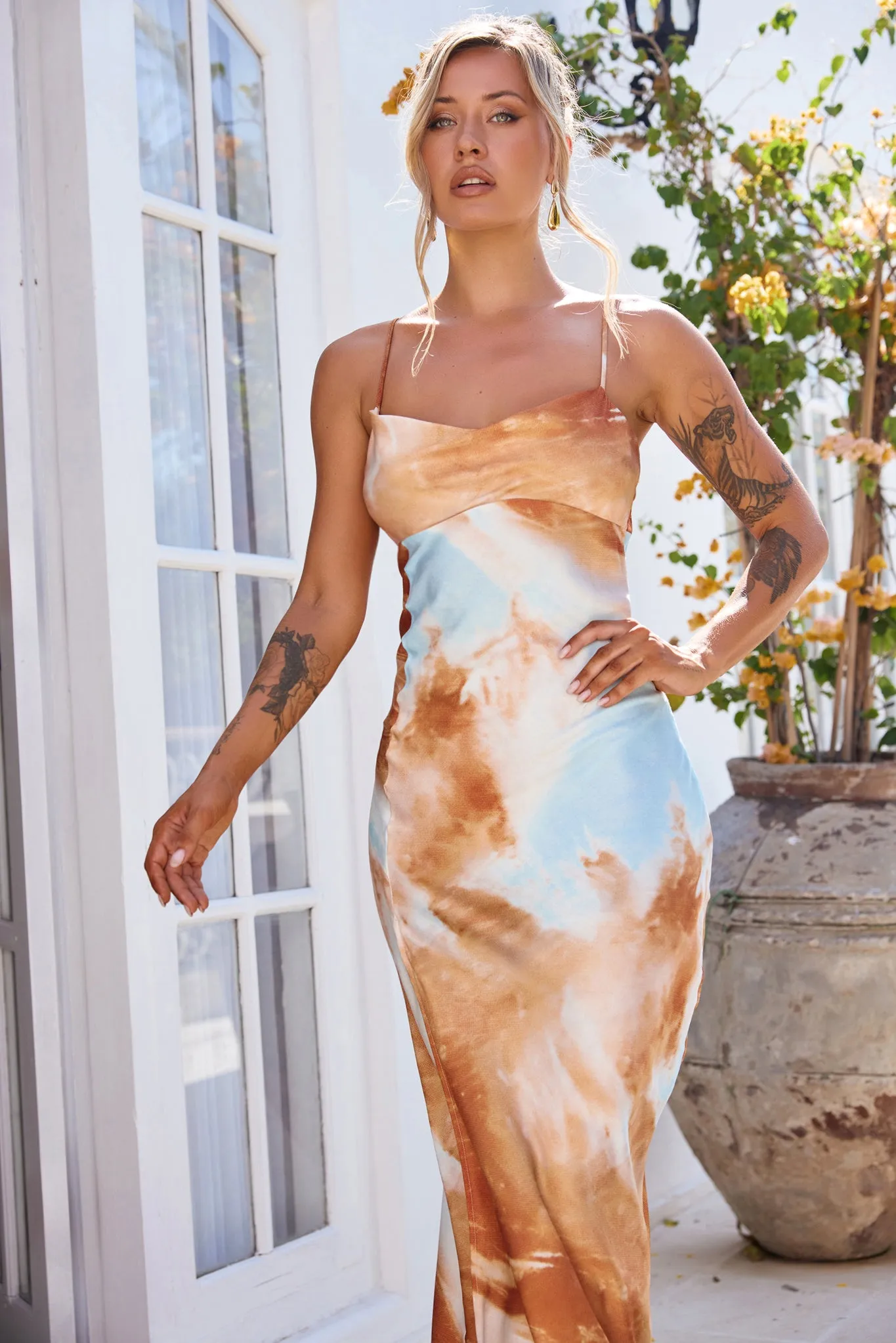 Etta Midi Dress - Orange Blue