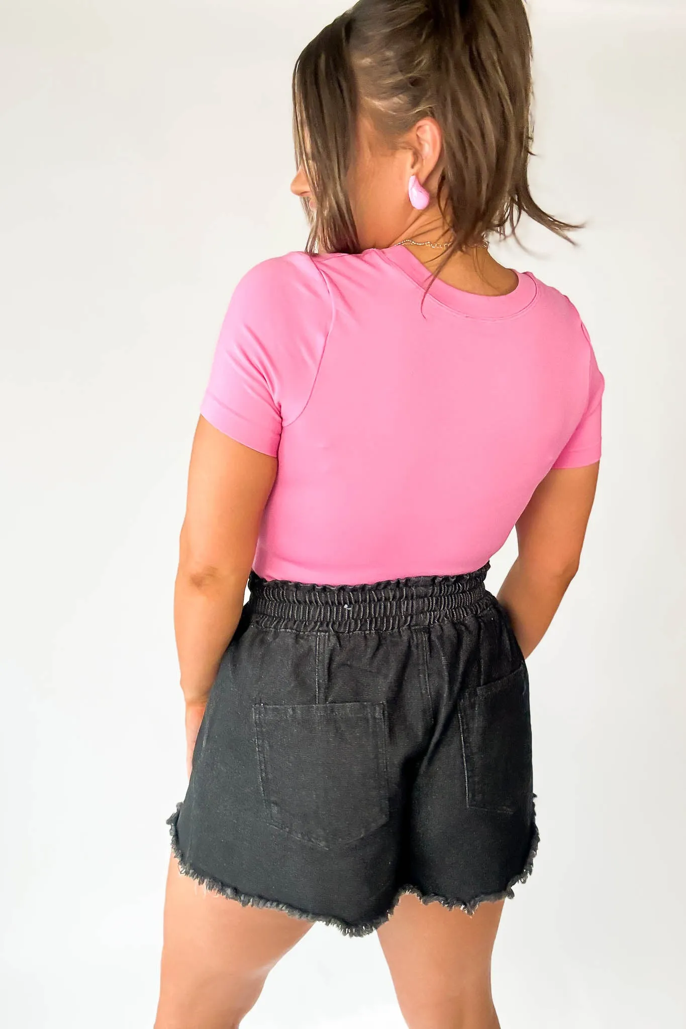 Flattering Black Drawstring Denim Shorts