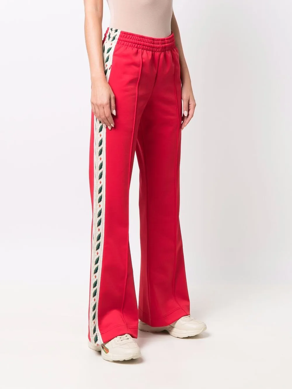 floral-embroidered flared trousers