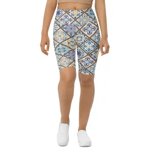 Floral Tile Print Biker Shorts