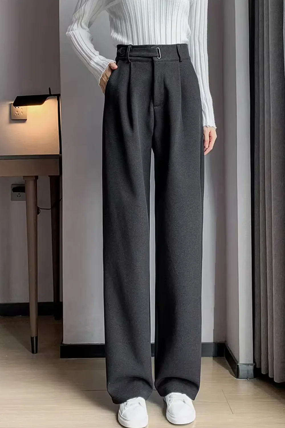 Flytonn-cute winter outfits casual winter outfits christmas outfit party look inspos High Waist Woolen Thickening Office Long Pants