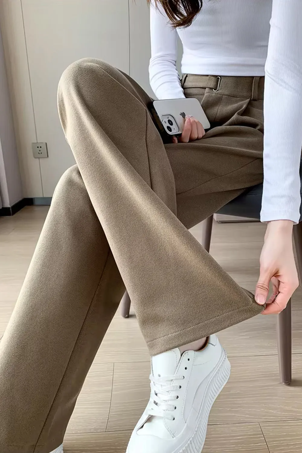 Flytonn-cute winter outfits casual winter outfits christmas outfit party look inspos High Waist Woolen Thickening Office Long Pants