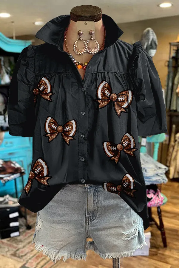 Gameday Football Bow Print Puff Sleeve Top