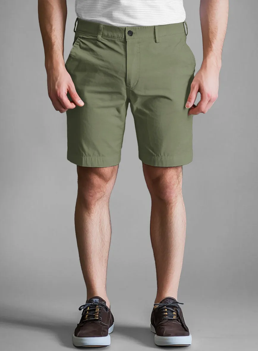 Green Feather Cotton Canvas Stretch Shorts