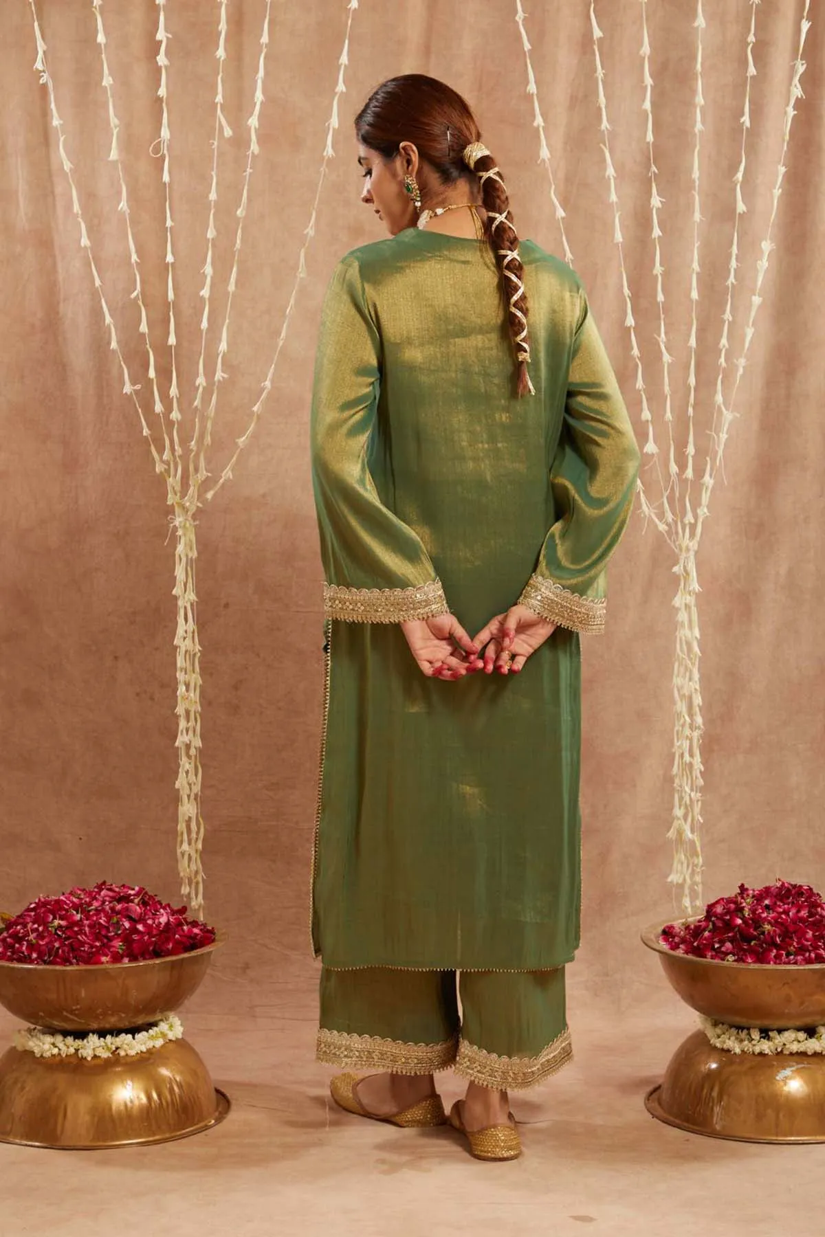 Green Sequins Gota Kurta Set