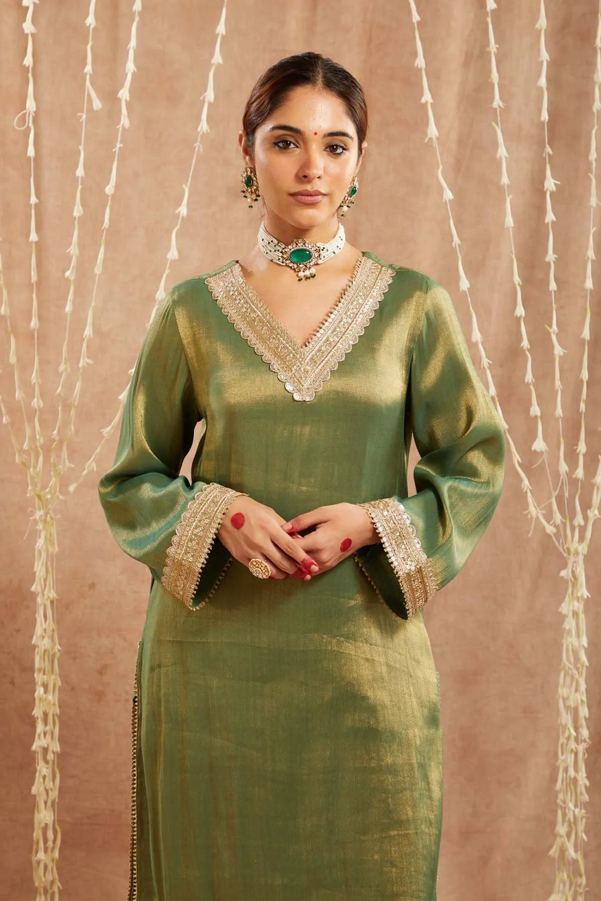 Green Sequins Gota Kurta Set
