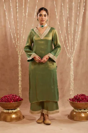 Green Sequins Gota Kurta Set