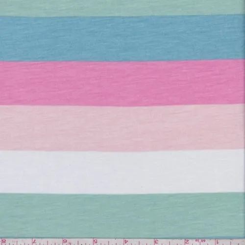 Green/Blue/Pink Pastel Stripe Jersey Knit Fabric