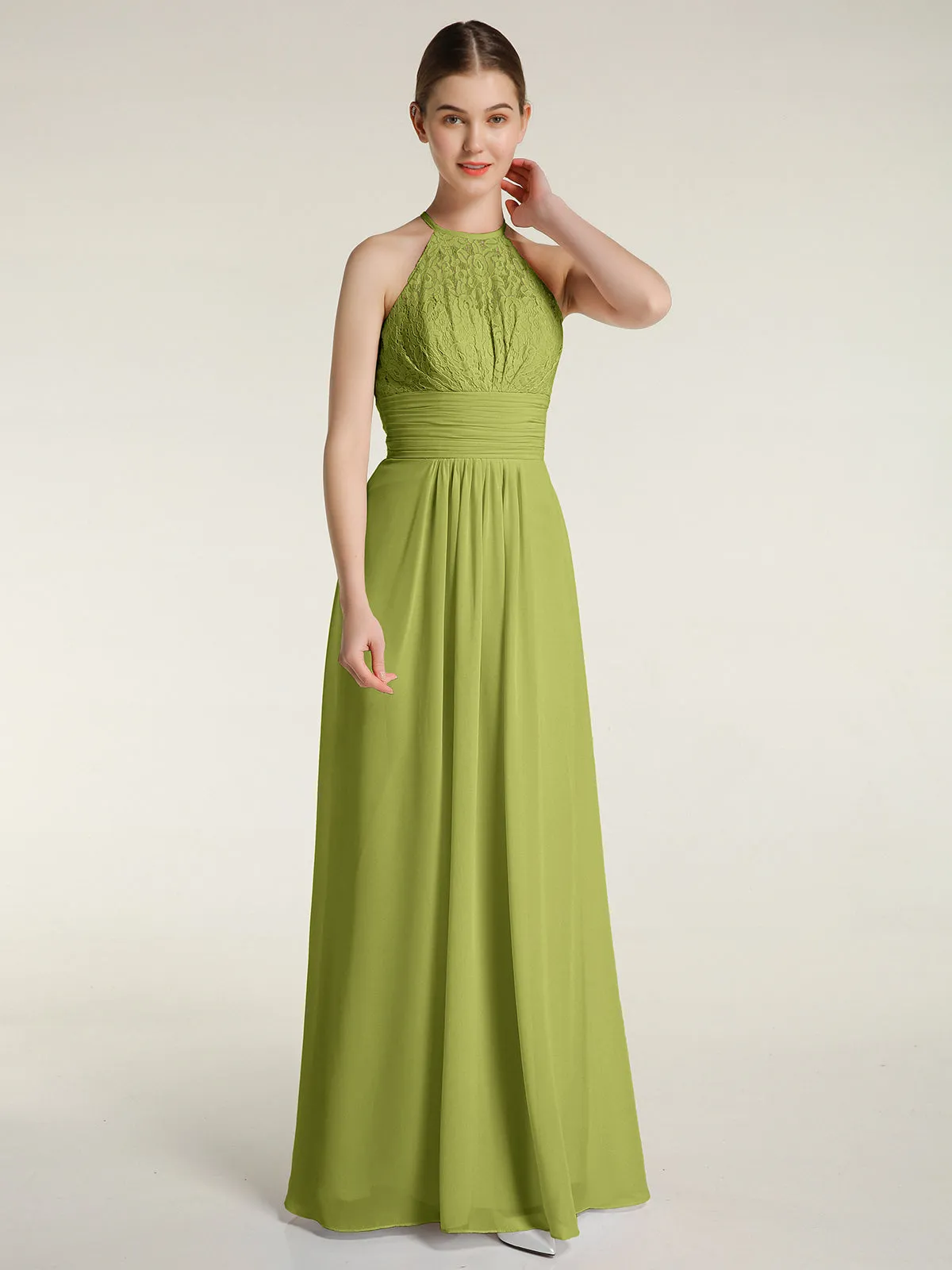 Halter Chiffon And Lace Long Dresses Clover