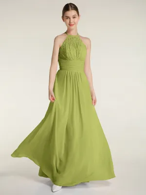 Halter Chiffon And Lace Long Dresses Clover