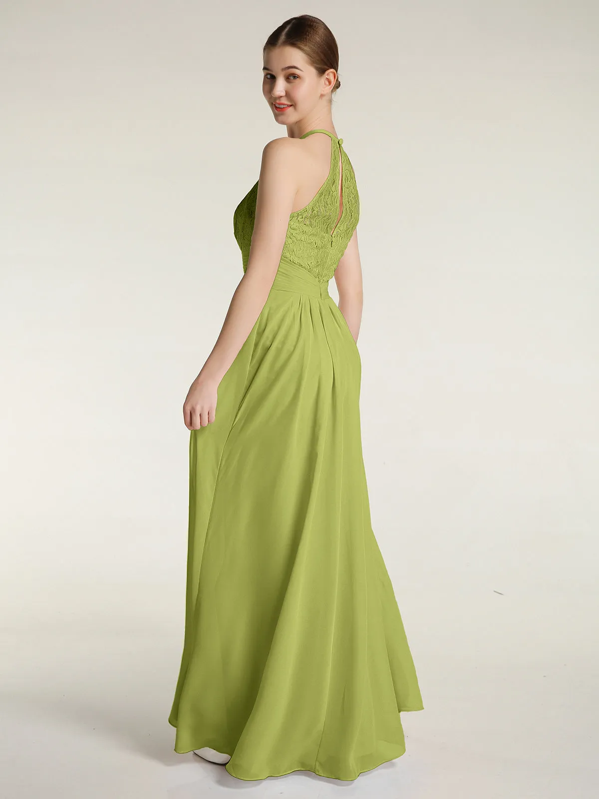 Halter Chiffon And Lace Long Dresses Clover