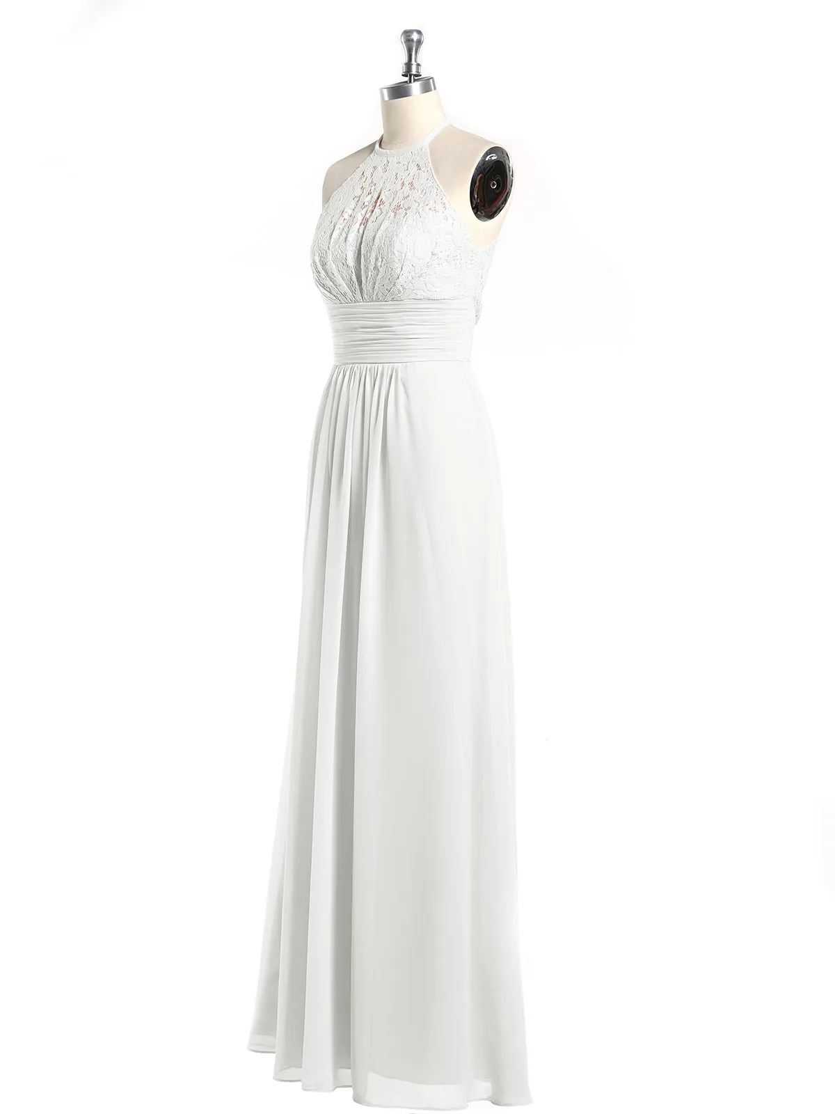 Halter Chiffon And Lace Long Dresses Ivory Plus Size